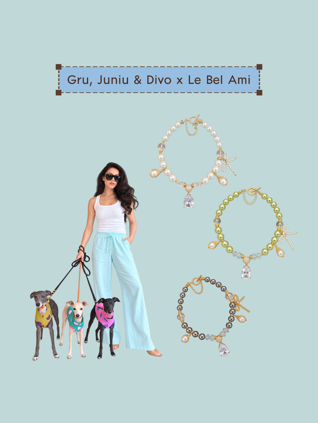 Gru x Le Bel Ami Pearl Pet Necklace (White & Black & Green🤍💚🖤)