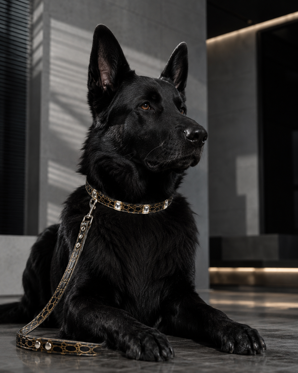 Noir Luxe Gem Collar + Leash