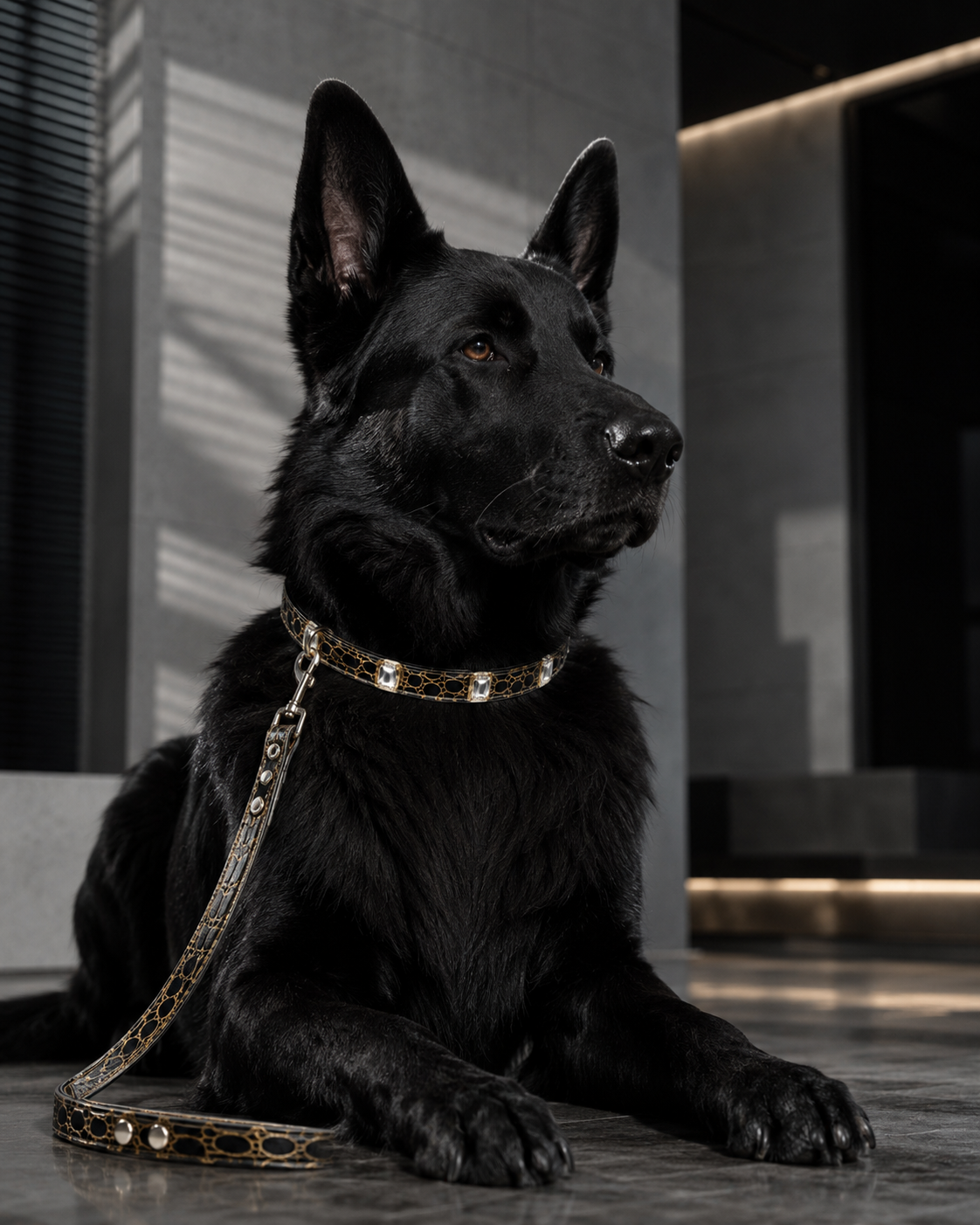 Noir Luxe Gem Collar + Leash