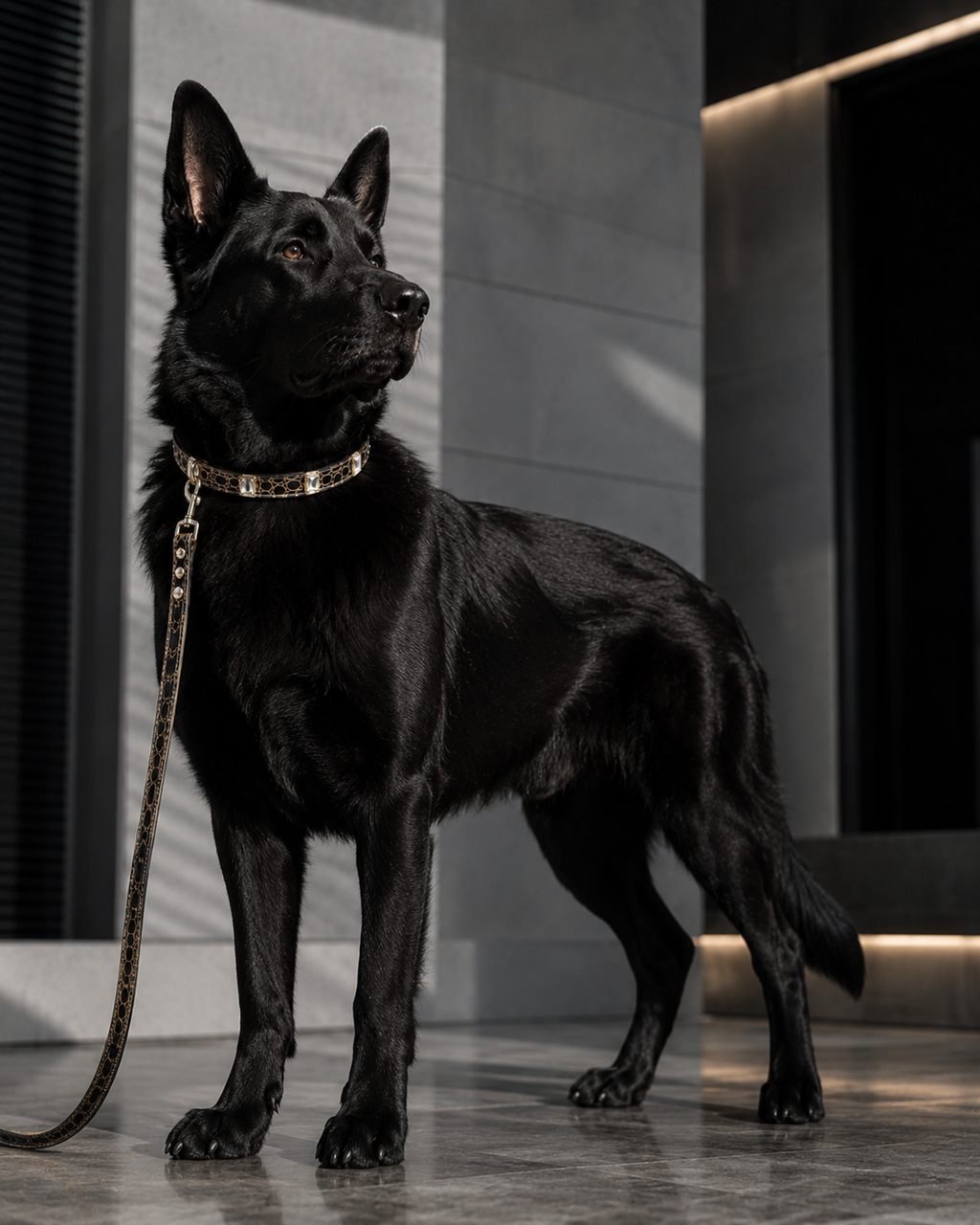 Noir Luxe Gem Collar + Leash