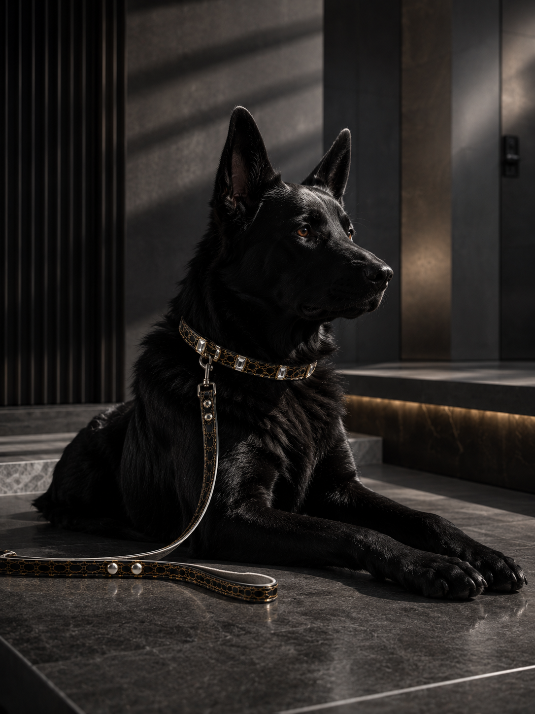 Noir Luxe Gem Collar + Leash