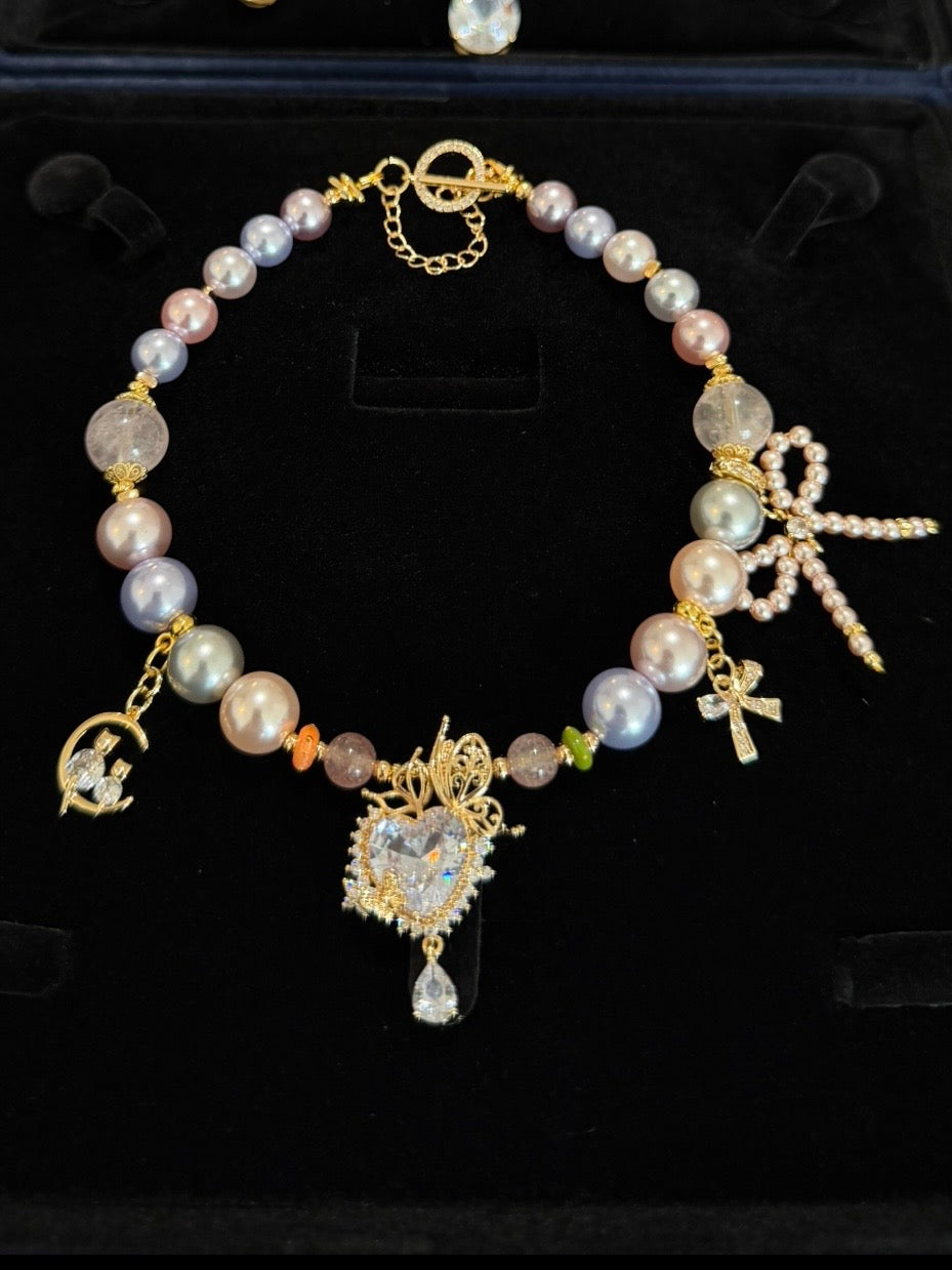 Bambina x Le Bel Ami Pearl Pet Necklace (Pink & Purple💜🩷)