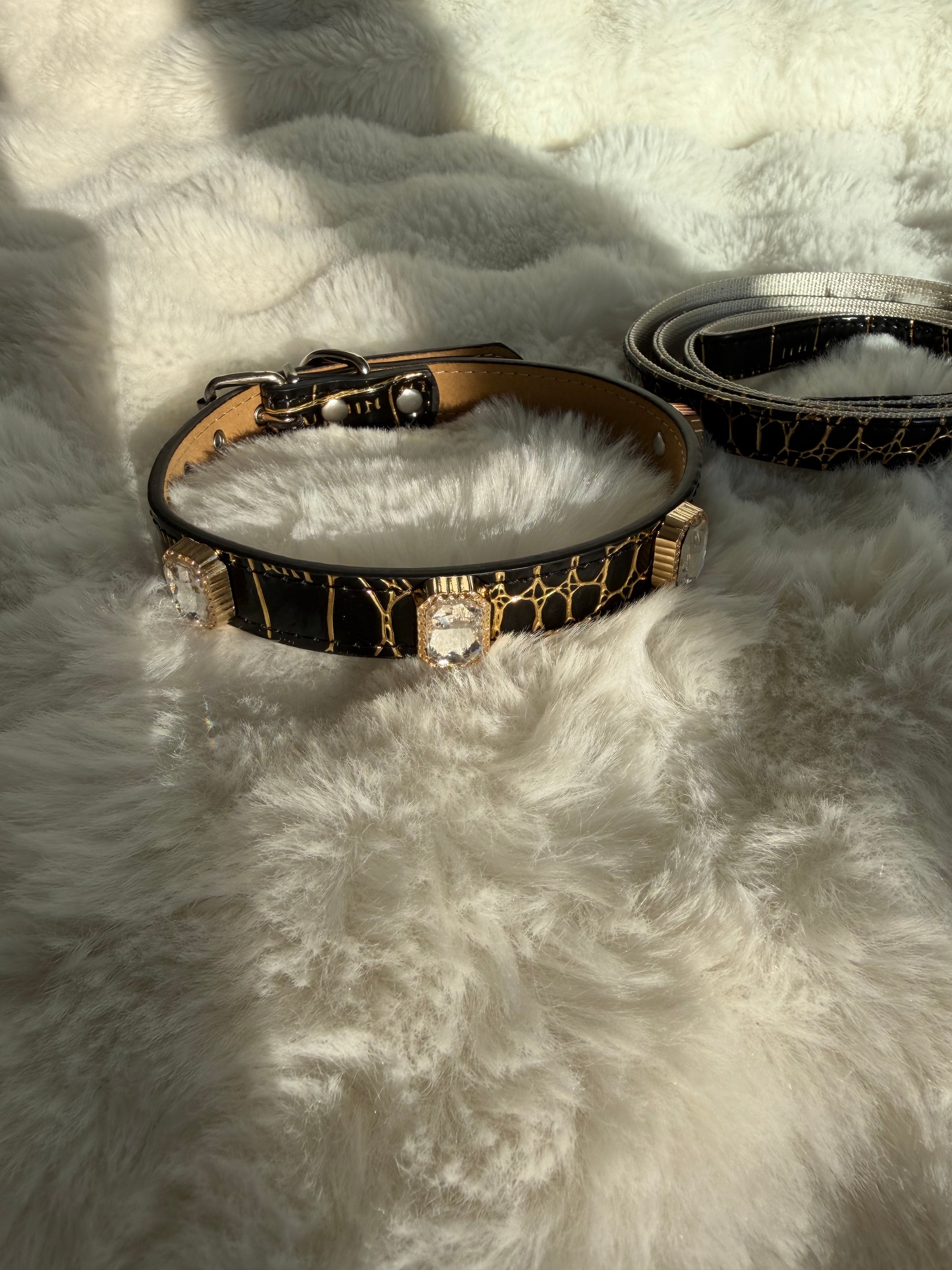 Noir Luxe Gem Collar + Leash