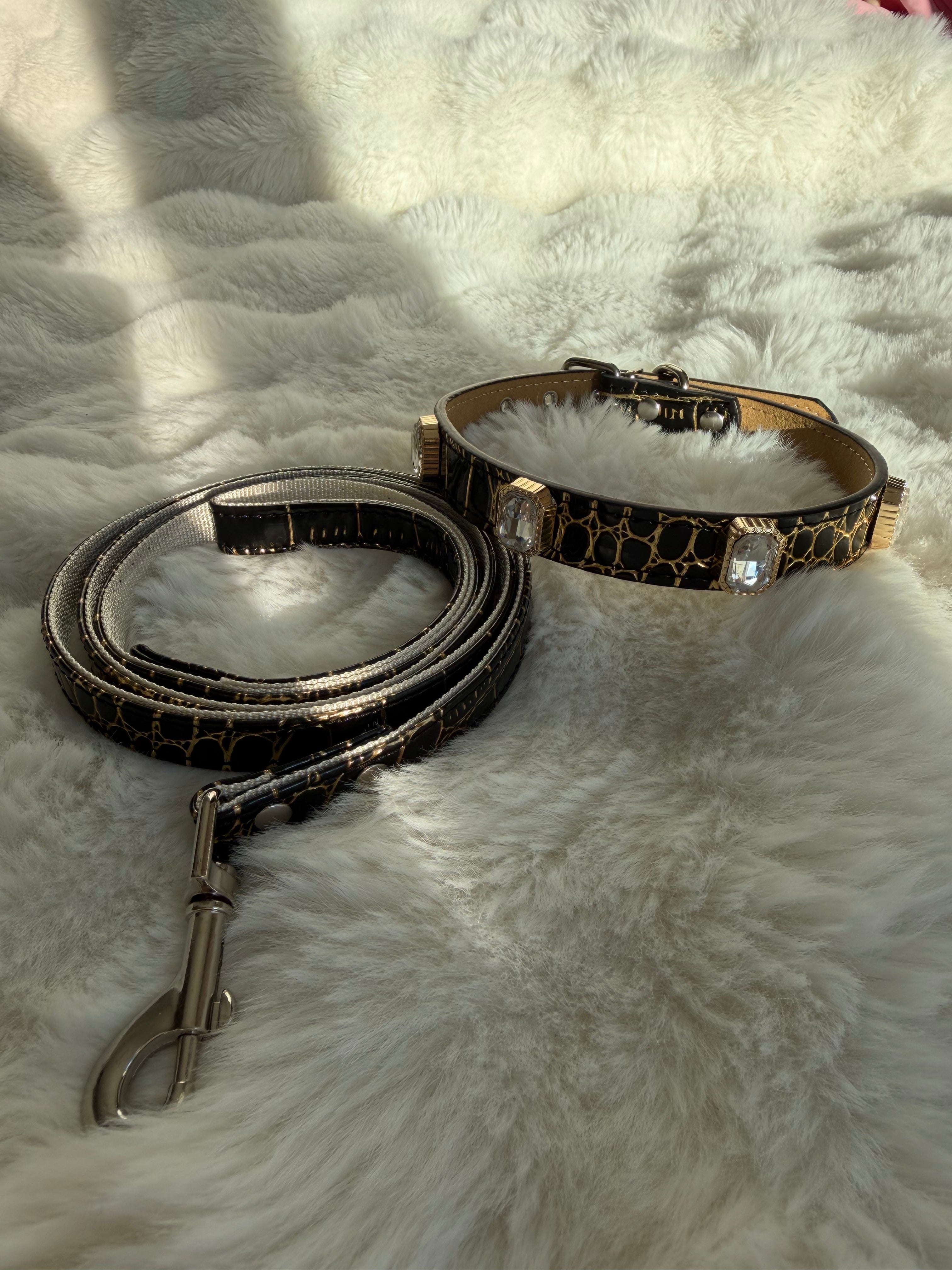 Noir Luxe Gem Collar + Leash